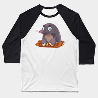 Mole Cartoon Illustration Baseball T-Shirt